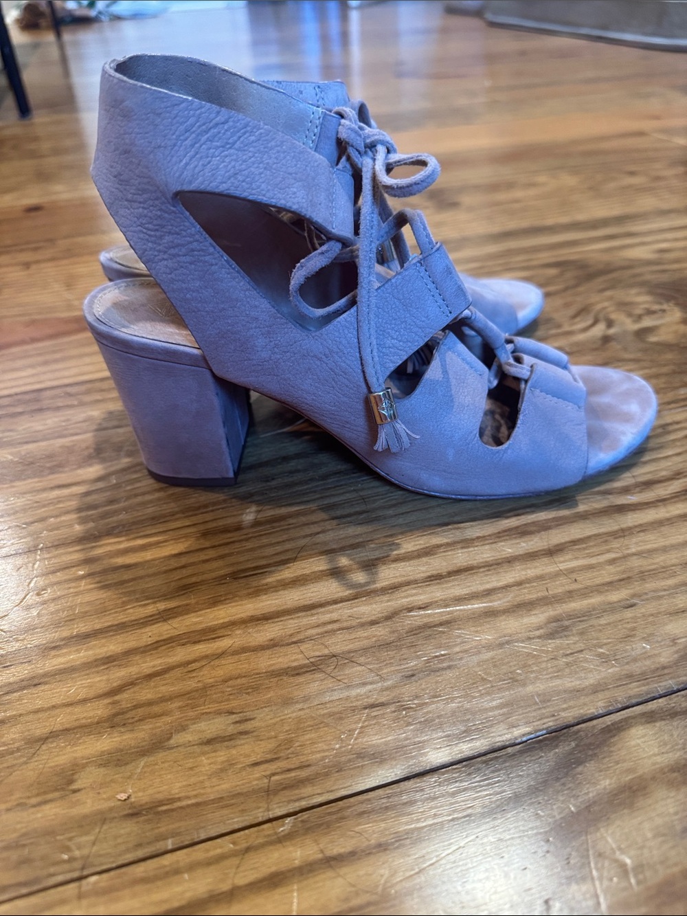 Women's Tan Suede Lace-Up Block Heel Sandals